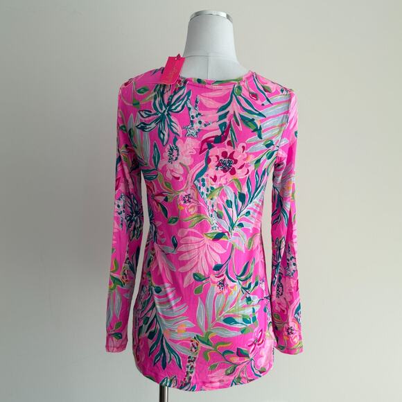 Lilly Pulitzer Top Womens XS Pink Floral Long Sleeve PJ Knit Plumeria I'm feline - Picture 6 of 10